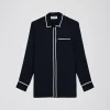 Chemise droite en satin contrasté marine