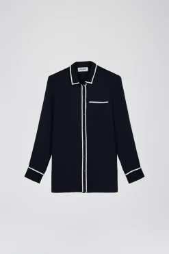 Chemise droite en satin contrasté marine