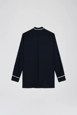 Chemise droite en satin contrasté marine