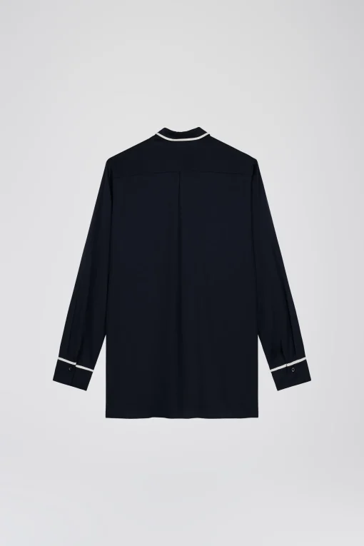 Chemise droite en satin contrasté marine