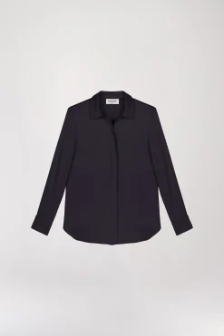 Chemise en satin de soie marine