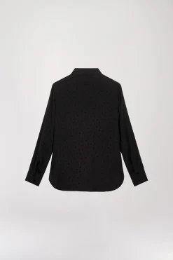 Chemise en soie à pois noire