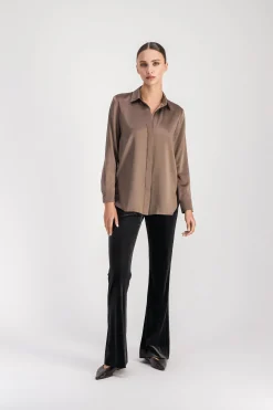 Chemise en soie taupe moyen