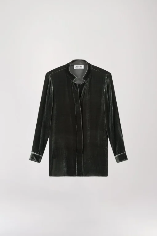 Chemise en velours vert gris
