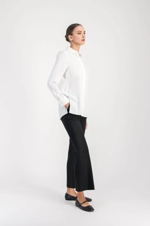 Chemise fluide poche brodée blanc cassé