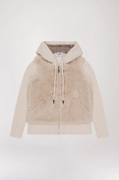 Gilet à capuche à fourrure béton