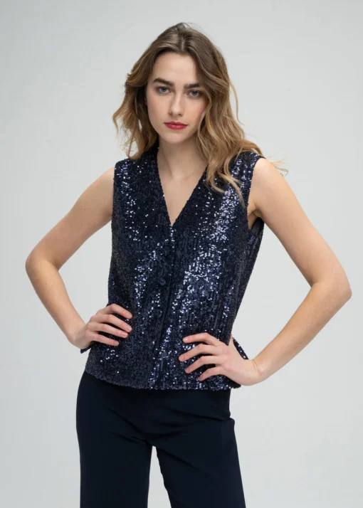 Gilet à sequins marine