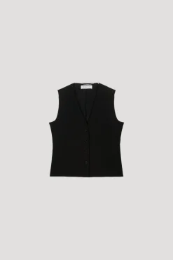Gilet Noir à Boutons Recouverts