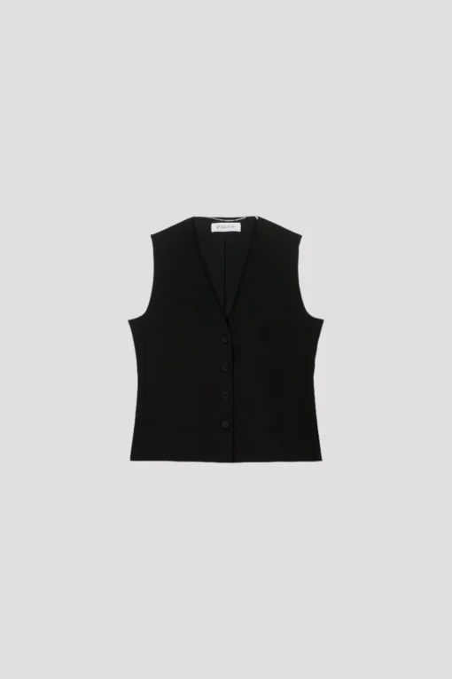 Gilet Noir à Boutons Recouverts