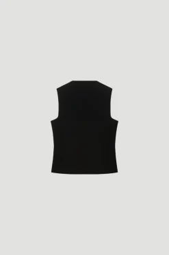 Gilet Noir à Boutons Recouverts