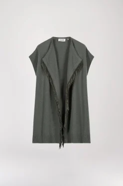 Gilet sans manche à franges kaki