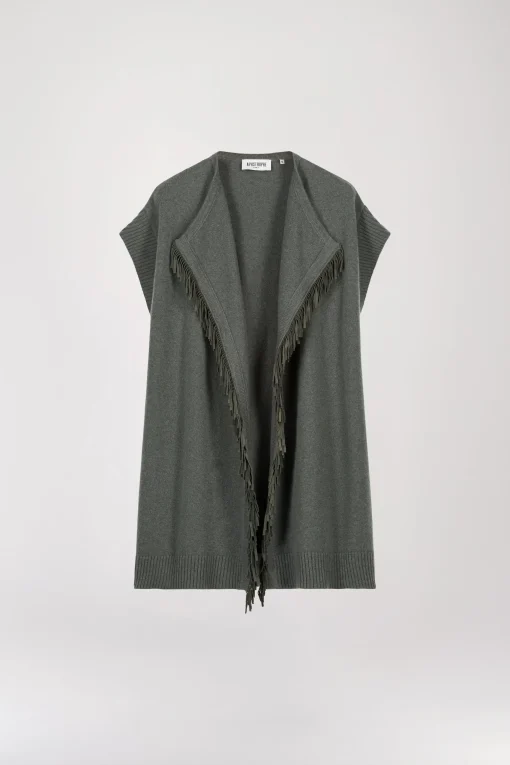 Gilet sans manche à franges kaki