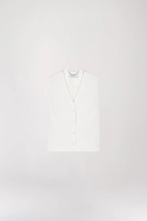 Gilet sans manche col V blanc