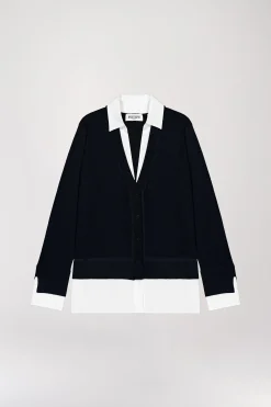 Gilet trompe l’œil en laine marine