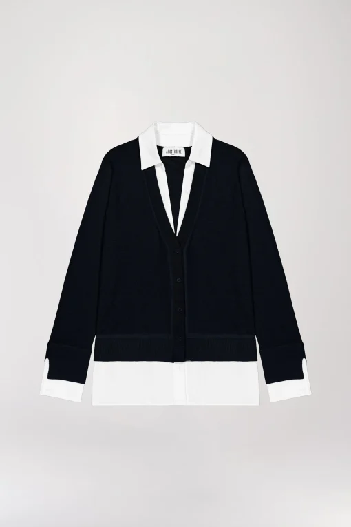 Gilet trompe l’œil en laine marine
