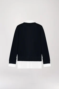 Gilet trompe l’œil en laine marine