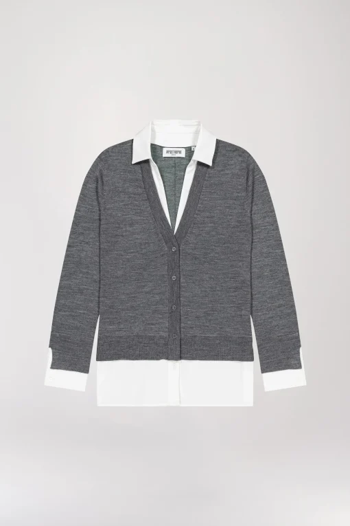 Gilet trompe l’oeil en laine gris