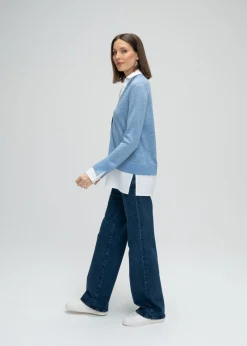 Gilet trompe-l'œil bleu denim