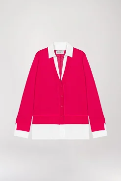 Gilet trompe-l’œil en laine framboise