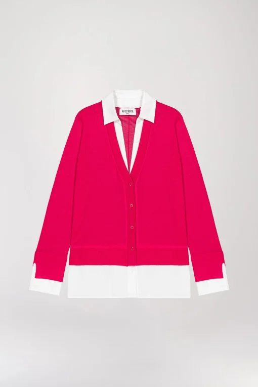 Gilet trompe-l’œil en laine framboise