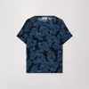 Haut à imprimé fleuri bleu denim