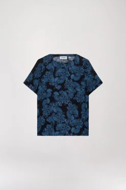 Haut à imprimé fleuri bleu denim