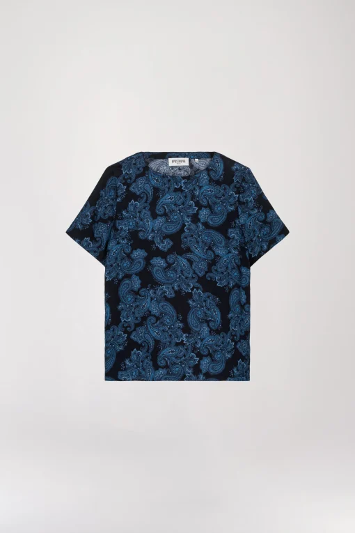 Haut à imprimé fleuri bleu denim