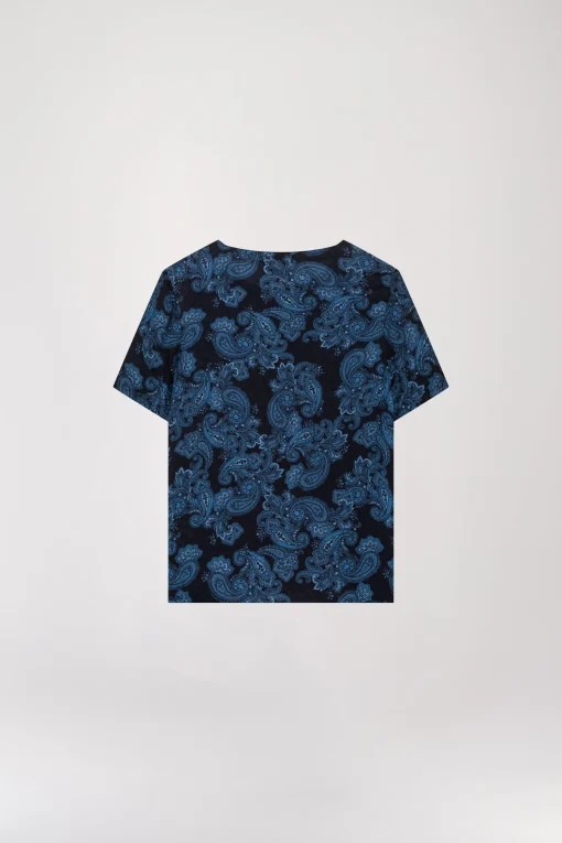 Haut à imprimé fleuri bleu denim