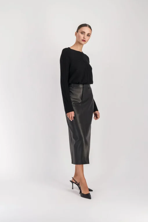 Jupe crayon en cuir noir
