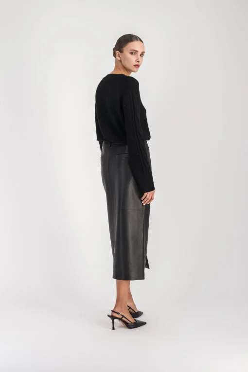 Jupe crayon en cuir noir