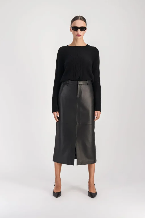 Jupe crayon en cuir noir