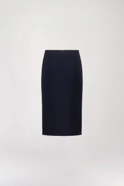 Jupe Droite Bleu Marine à Fente Côté
