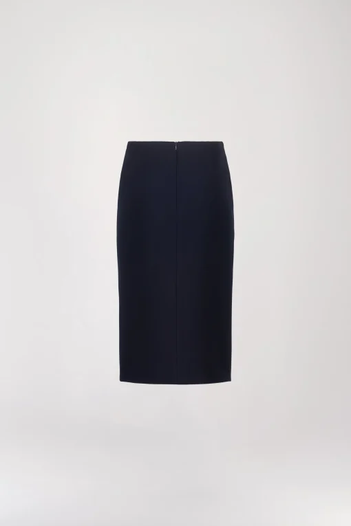 Jupe Droite Bleu Marine à Fente Côté