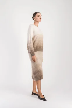 Jupe midi tie and dye taupe moyen