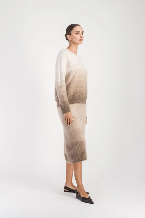 Jupe midi tie and dye taupe moyen