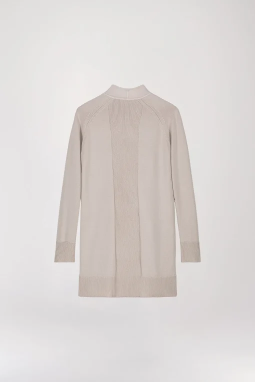 Manteau bi matière avec col drapé et frange en daim