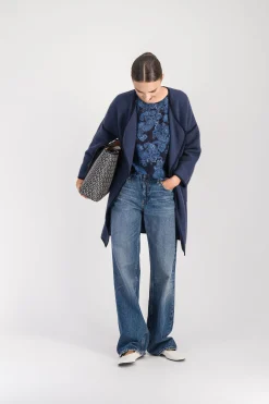 Manteau bicolore bleu denim
