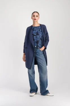 Manteau bicolore bleu denim
