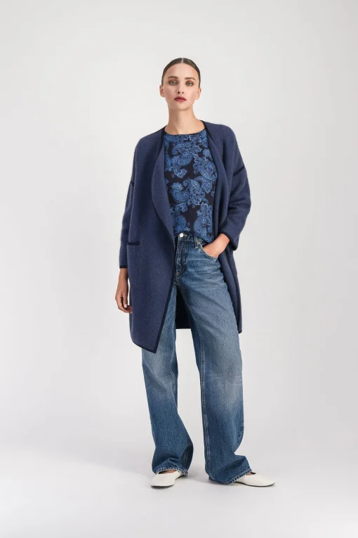 Manteau bicolore bleu denim