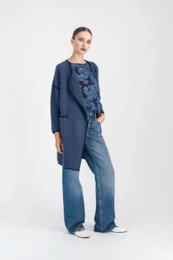 Manteau bicolore bleu denim