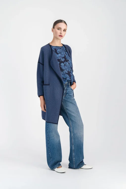 Manteau bicolore bleu denim