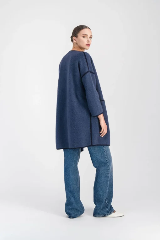 Manteau bicolore bleu denim