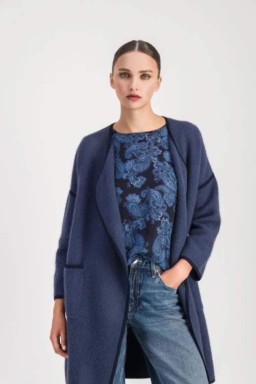 Manteau bicolore bleu denim