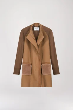 Manteau bi-matière camel