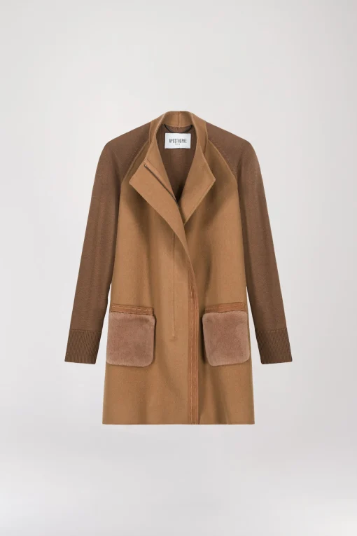 Manteau bi-matière camel