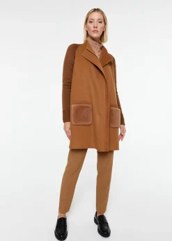Manteau bi-matière camel