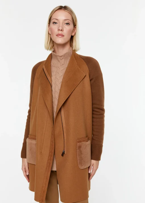 Manteau bi-matière camel
