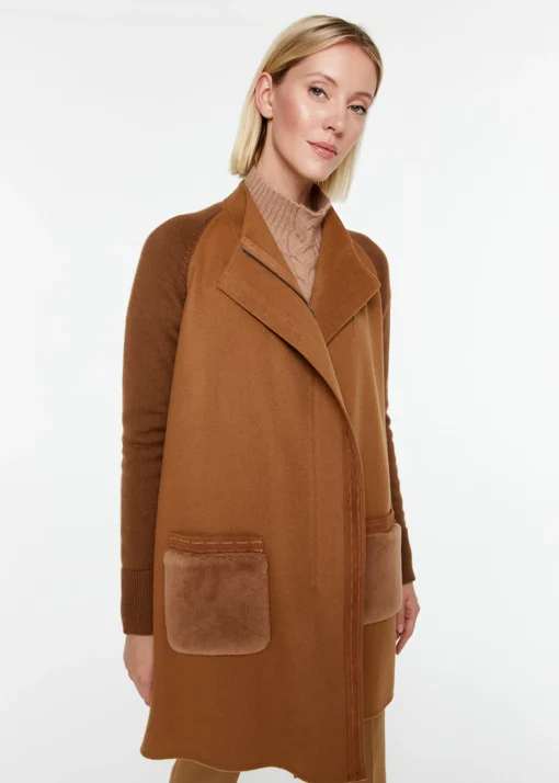 Manteau bi-matière camel