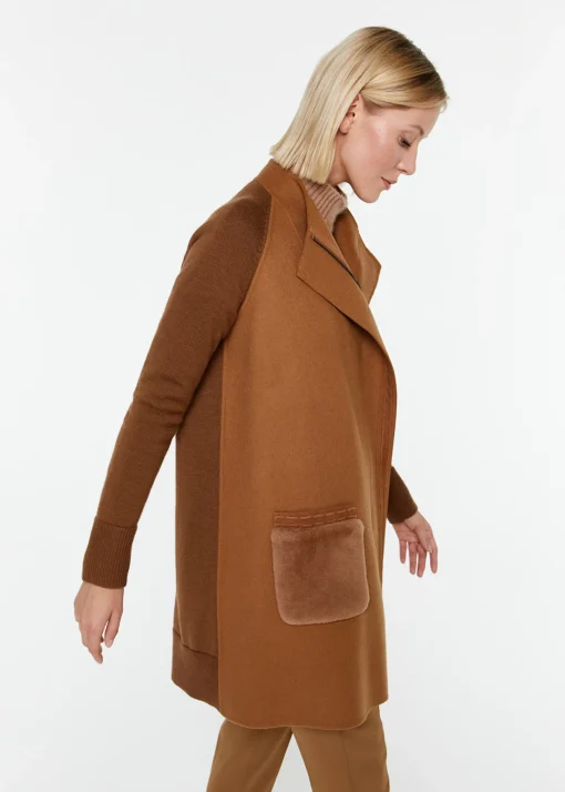 Manteau bi-matière camel