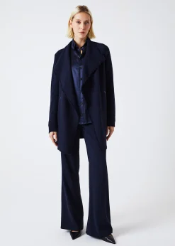 Manteau bi-matière en double face marine